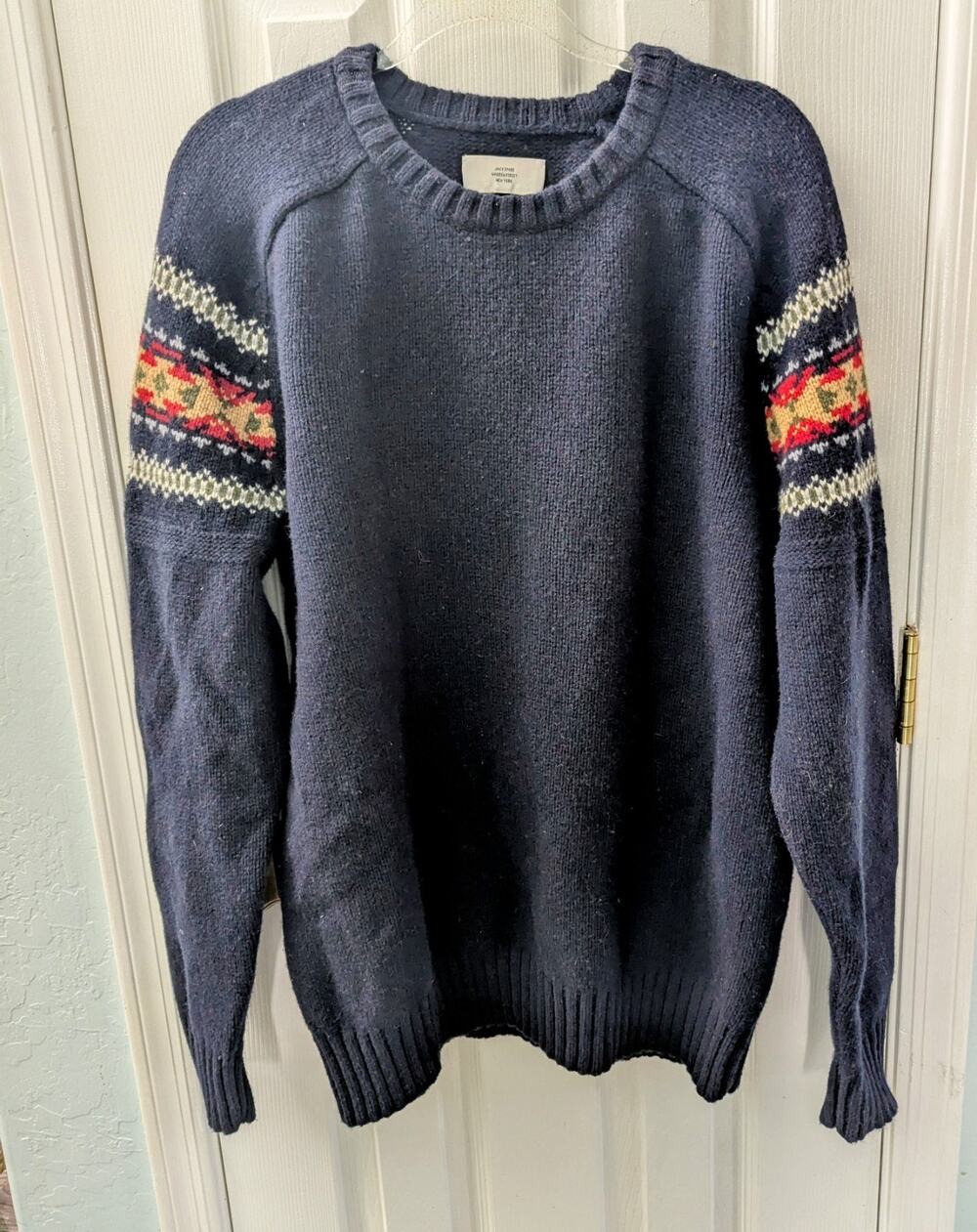 Jack Spade Lambswool Navy Knit Crewneck Pullover sz XL Fair Isle Design.